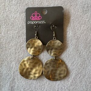 paparazzi Antique Brass-Tone Hammered Double Disc Dangle Earrings
